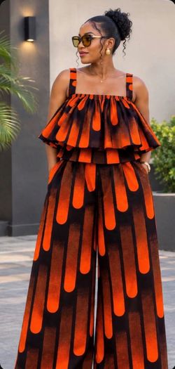 2 Pcs Printed Ankara Dress Set Top And Pant For Women Size 12-16