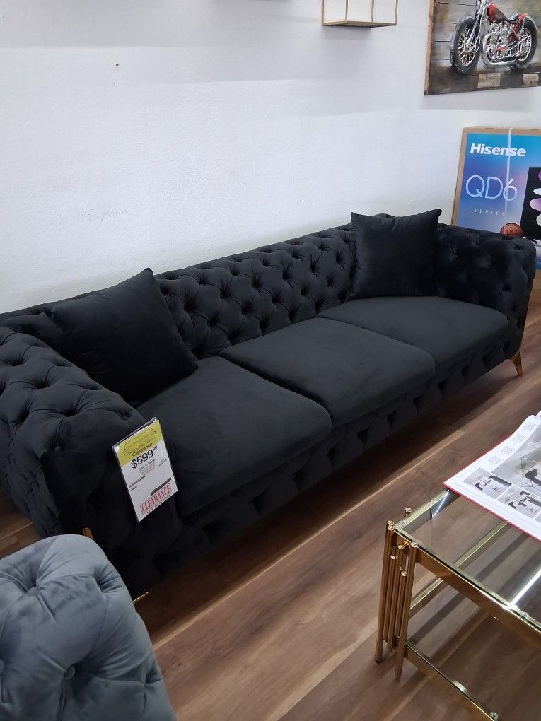 New Black Velvet Sofa