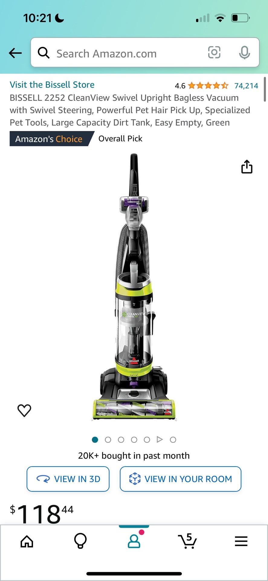 BISSELL 2252 CleanView Swivel Upright Bagless Vacuum with Swivel Steering Powerful Pet Hair Pick Up Specialized Pet Tools Large Capacity Dirt Tank