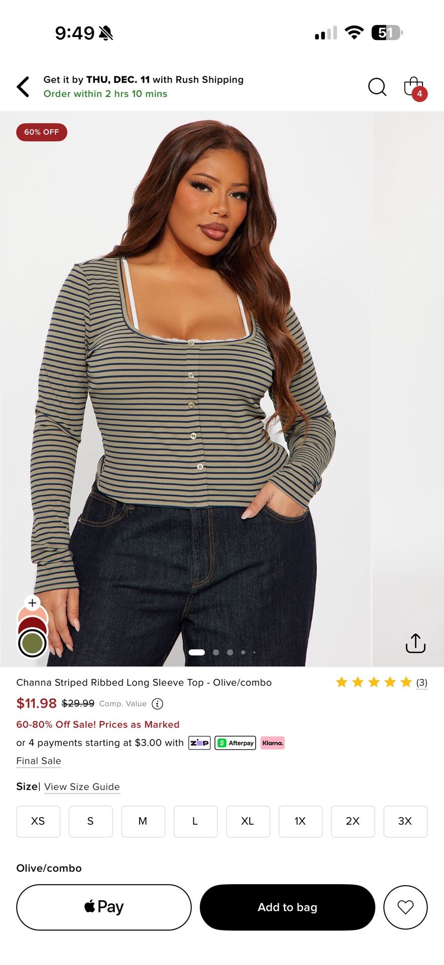 Olive Striped Long Sleeve Top