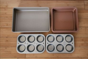 OXO GG NON-STICK PRO CAKE PAN, Good Grips Non-Stick Pro Ceramic Coated Metal Bakeware, Muffin Pan Set, 2 Pack Stainless 6-Cup (New)