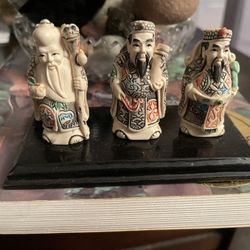 Vintage Chinese Fu Lu Shou Carved 3 Figurines