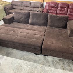 Brown Sectional Couch With Storage Ottoman “WE DELIVER”