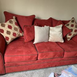 Red Sofa With Pillows 