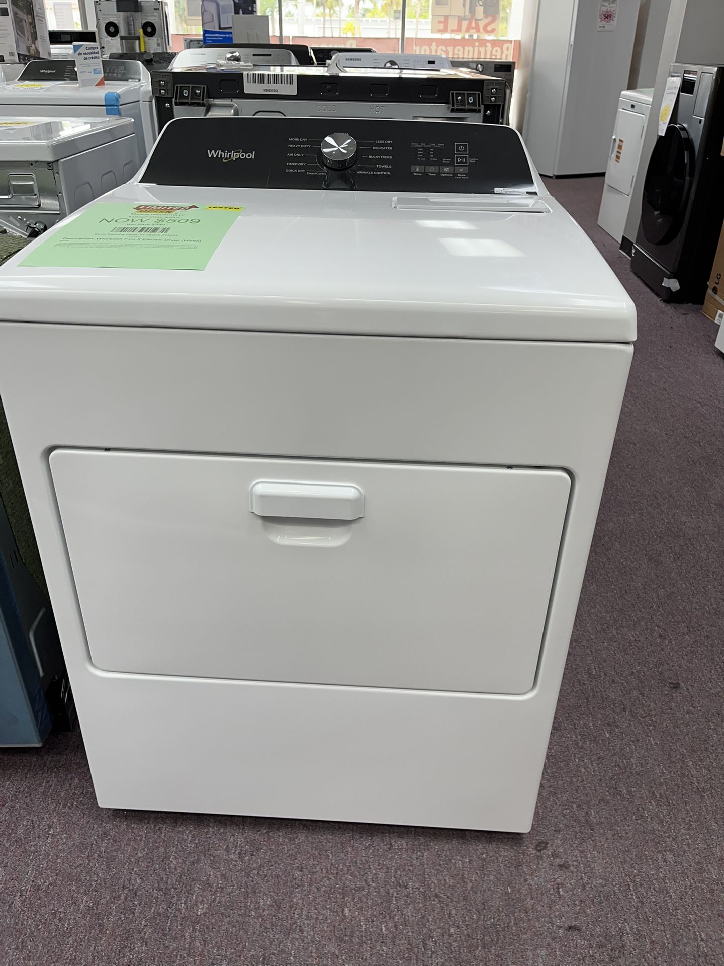 Electric Dryer, Whirlpool New Scratch And Dents 1 Year Warranty 