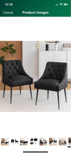 Dining Chairs Set of 2, Faux Leather with Back Pull Rod. Black
