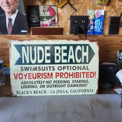 Nude Beach Reproduction Metal Sign 12"x18"