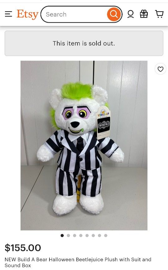 Build-A-Bear Halloween Beetlejuice Plush Teddy