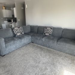 Grey Sectional & Glass Table