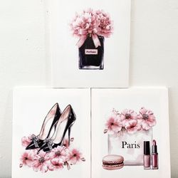 Brand New:  Set Of Four Glam wall art Canvas paintings 👠Ready To Hang👠