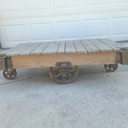 Antique Towsley Like Industrial Railroad Factory Cart Coffee Table 