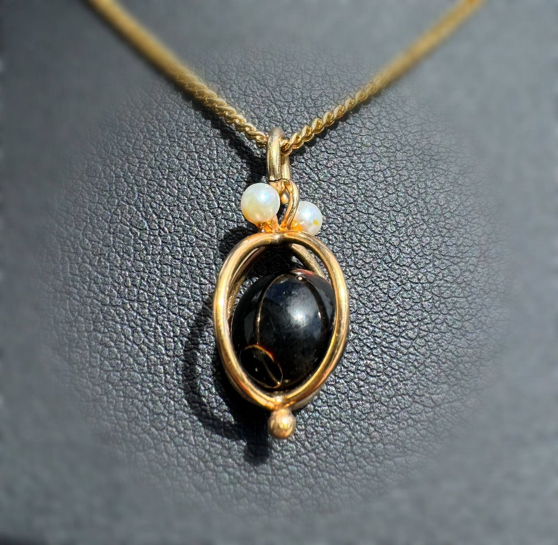 Jewelry 14k solid yellow gold pearl Victorian onyx orb ball Pendant charm