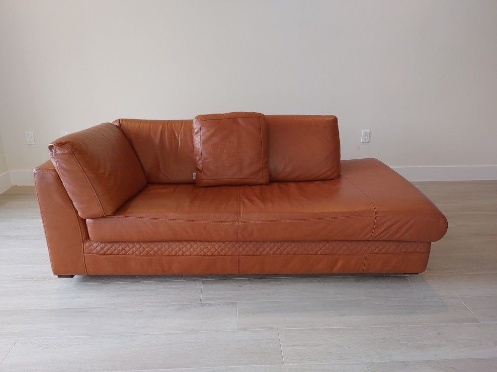 Kelvin Giormani Italian Leather Chaise Sofa Couch Orange Brown