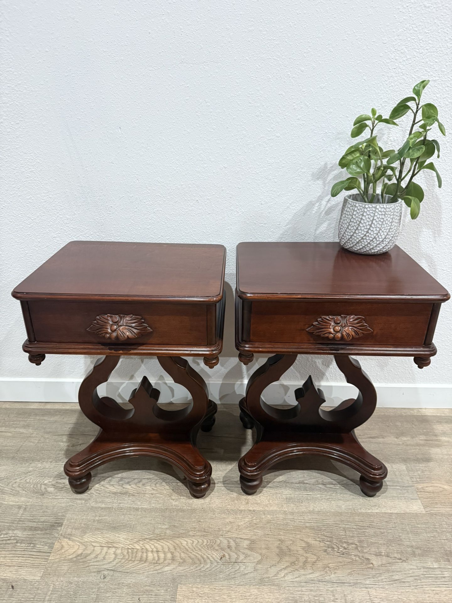 MELODIOUS nightstands - sold as a pair - Carl Forslund - lyre bases - end table - delivery available
