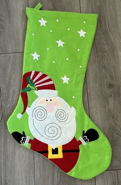 Christmas Large Hanging Stocking Green With Santa Felt 30” Diagonal