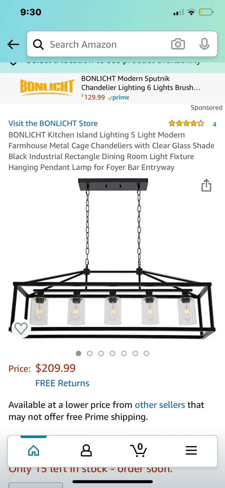 BONLICHT kitchen island lighting/5 lights modern farm house metal chandelier