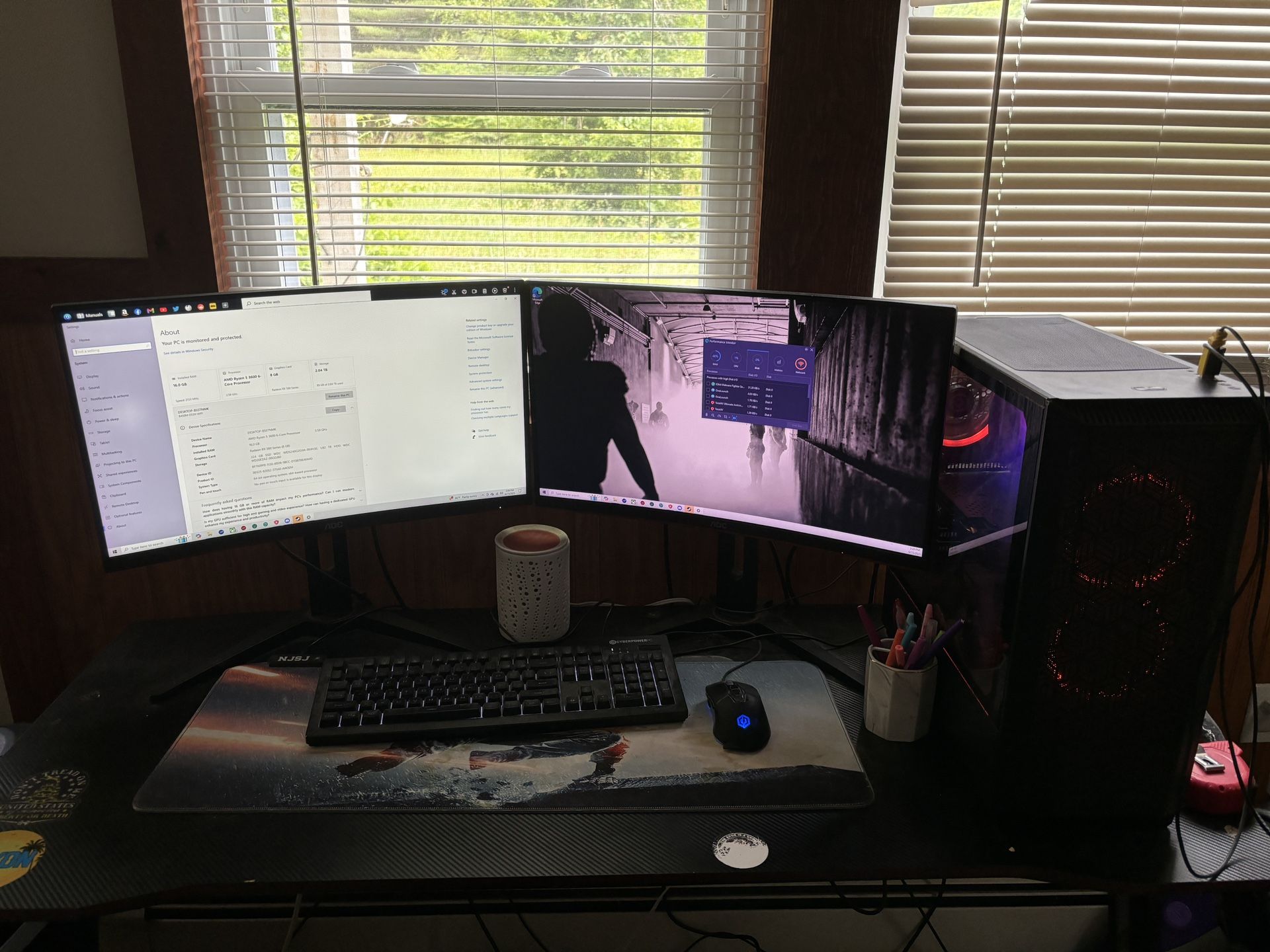 Cyberpower Gaming PC Model C Series ET9380 AMD Ryzen 5 3600 6 Core 16 RAM 2 TB. * WITH 2 MONITORS *