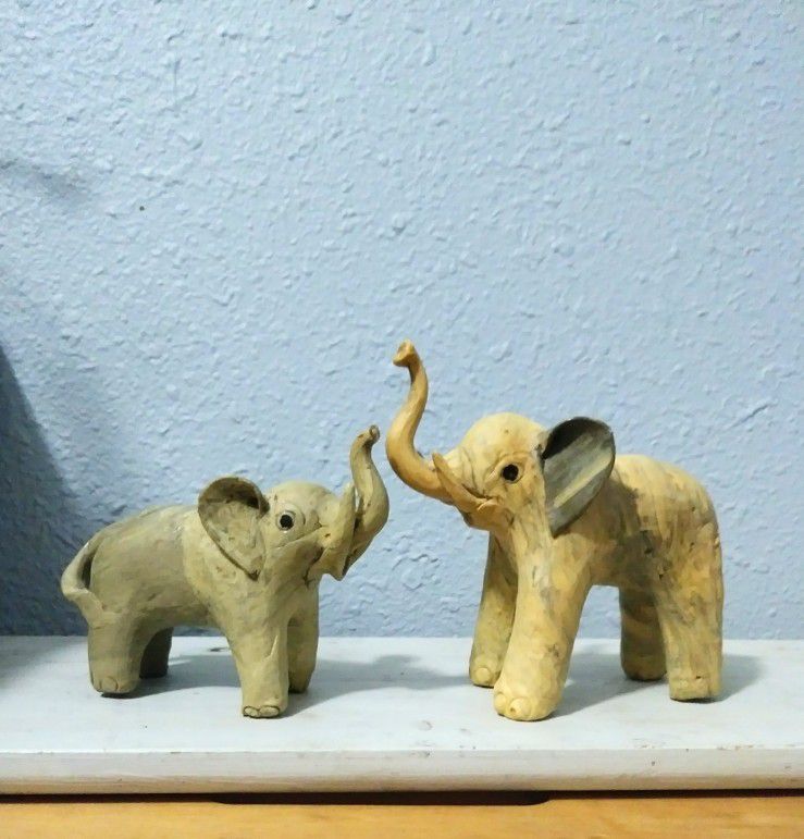 Elephant Decor Figurines * 1960's Handcrafted Statues