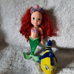 Disney Princess Ariel Doll And Flounder Plush
