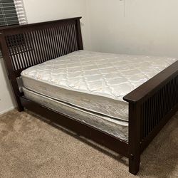 Used full size / Double wood bed frame & mattress & box spring
