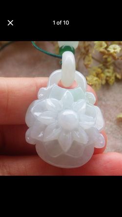 Certificate Jadeite white Green Jade Pendant good fortune Rose Flower