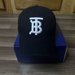 Burberry Black TB Monogram Baseball Cap Adjustable Check Pattern Men M