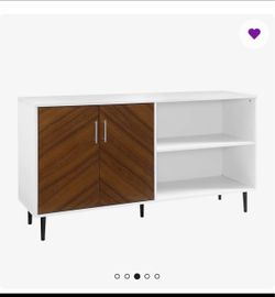 Mid-Century Modern TV Stand w/ Cabinet and Shelves | 58”
