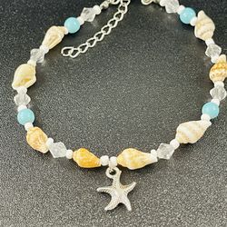 New Shell & Beads Anklet With A Starfish Pendant 