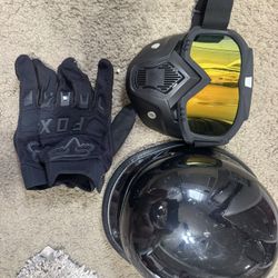 turtle shell helmet, gloves and face mask for motorcycle riding