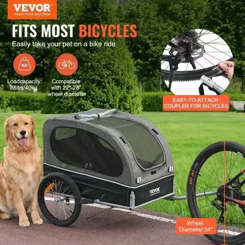 Dog Bike Trailer, Supports up to 88 lbs, Pet Cart Bicycle Carrier, Easy Folding Frame with Quick Release Wheels, Universal Bicycle Coupler, Reflector
