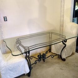 Glass And Iron Dining Table With 4 Chairs
