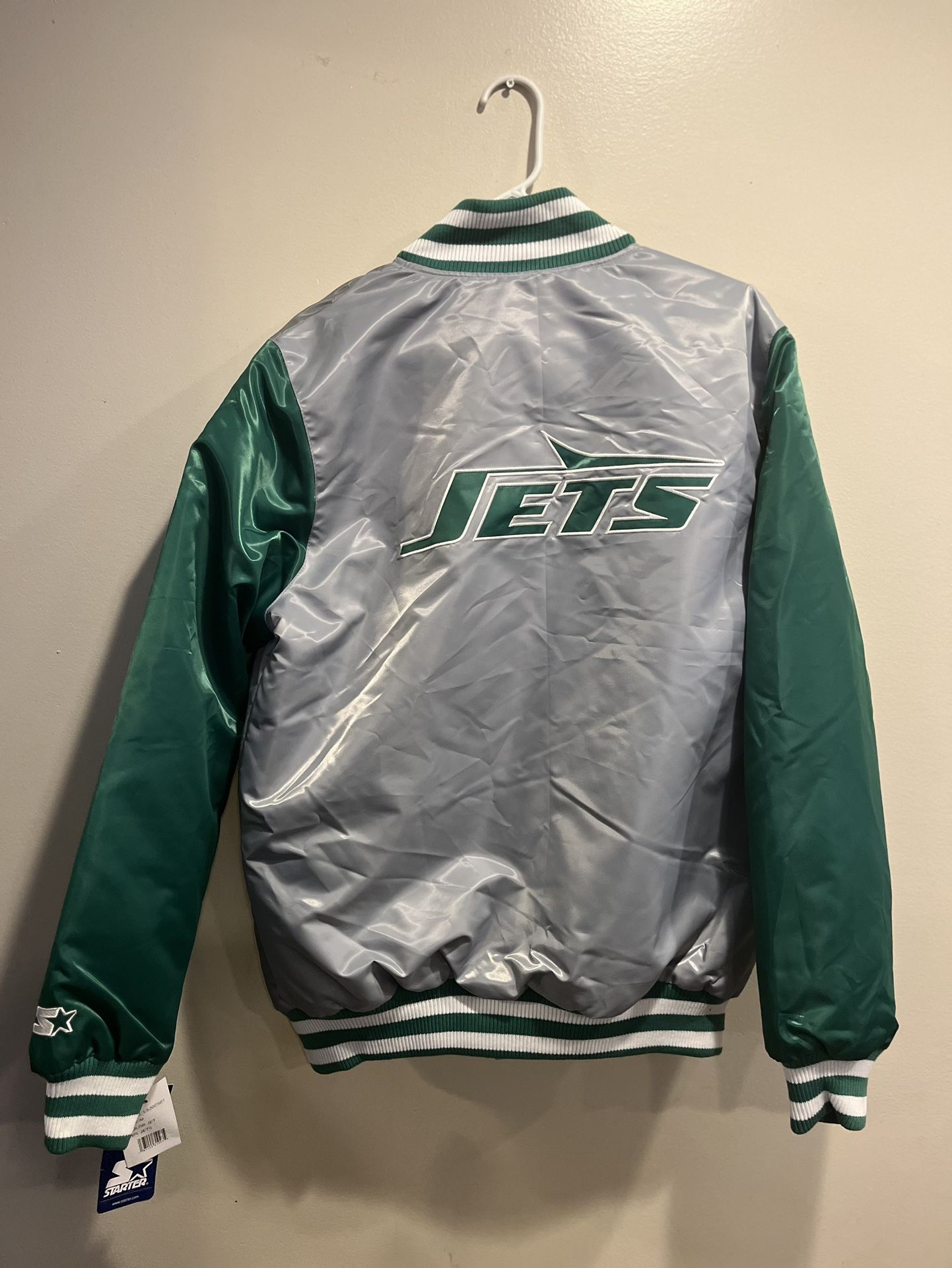 Mens STARTER New York Jets Vintage Logo Full Snap Satin Jacket