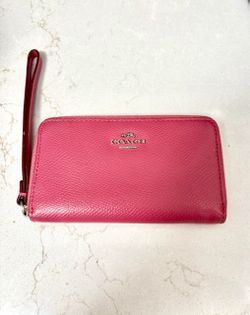 Coach Leather Wallet With Strap, Pink Color
