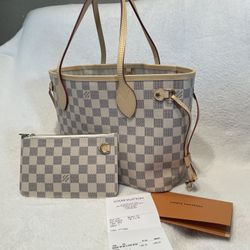 LV Neverfull PM – Damier Azur (Beige Interior)