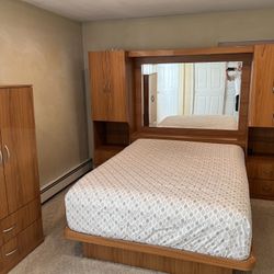 Queen Size Platform Bedroom Set and Armoire Chest