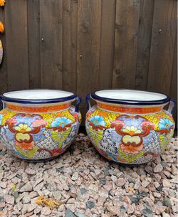 Mexican Talavera Planters, Pottery, Clay Pots.