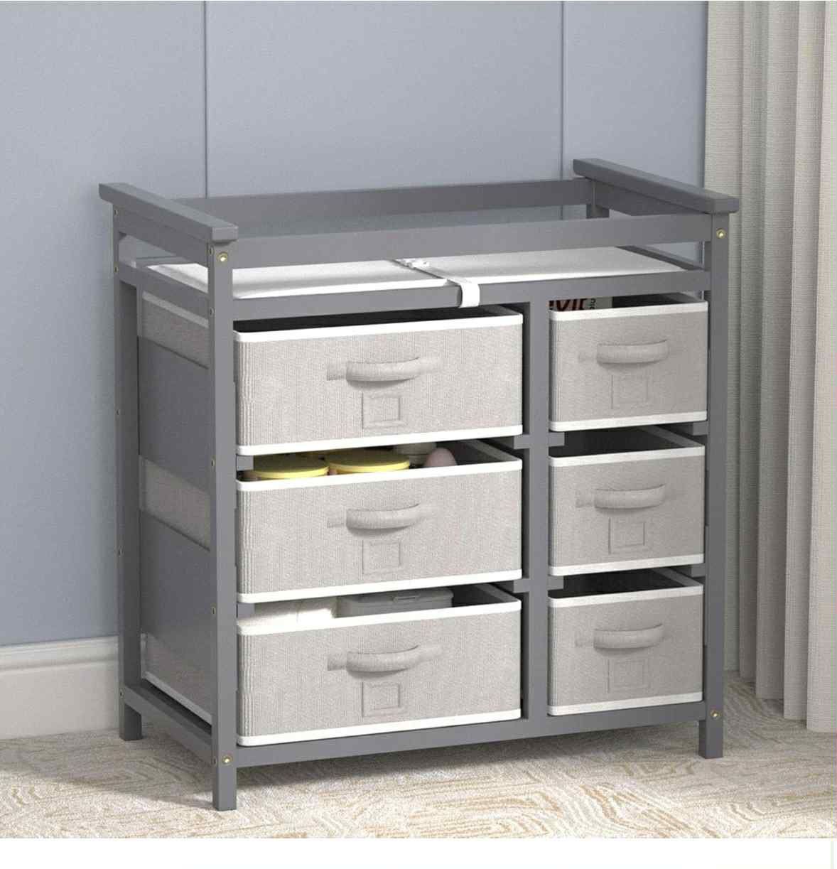 XJD Baby Changing Table with 6 Storage Drawers and Pad Baby Changing Station, Diaper Changing Station(Grey)