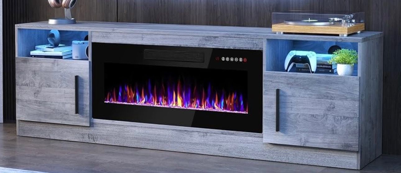 80 Inches TV stand with Electric Fireplace