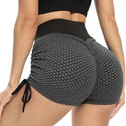 Size Small Women High Waist TIKTok Yoga Shorts Tummy Control Workout Scrunch Ruched Butt Lifting Stretchy Leggings Textured Hot Pants