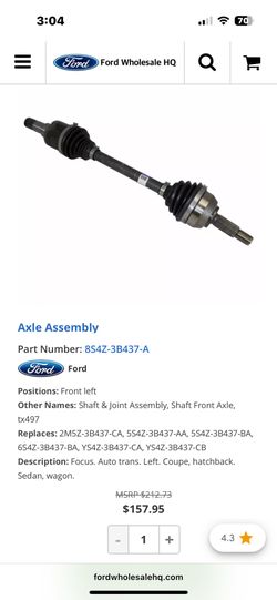 05 Ford Focus CV Axle Assembly