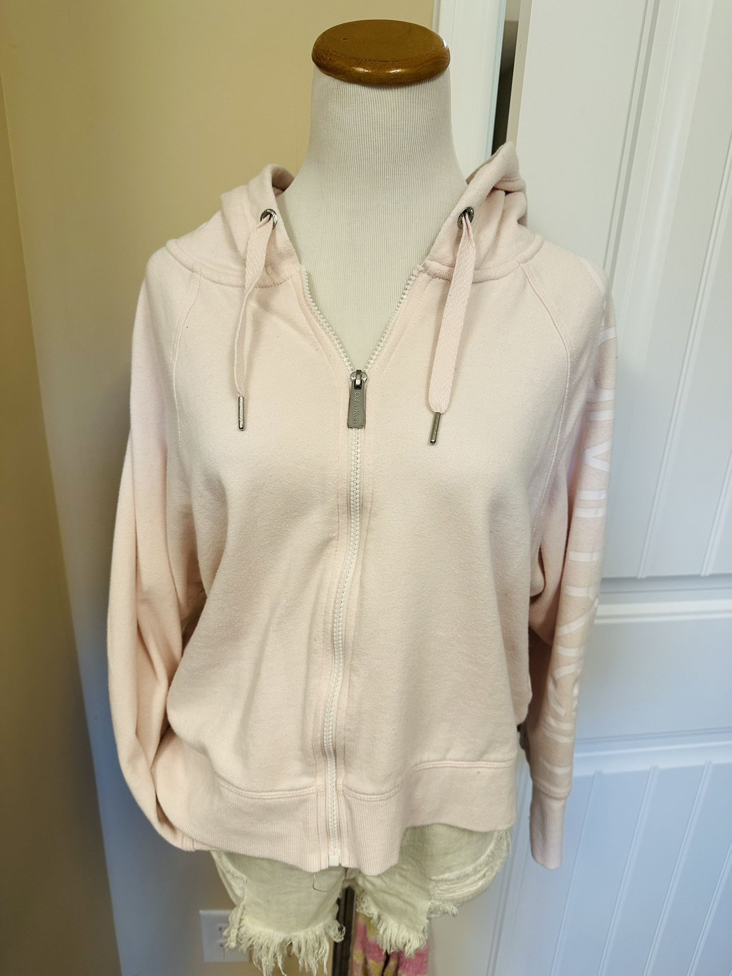 Calvin Klein Performance Zip Hoodie Women’s M | Light Pink Logo Sweatshirt