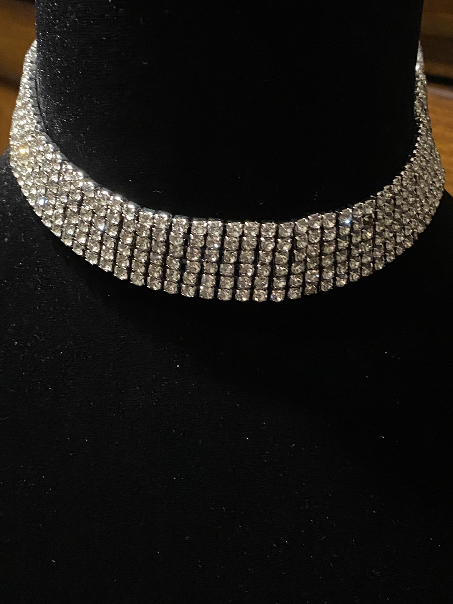 Classy Multi-Row Rhinestone Choker Necklace Clear Rhinestone