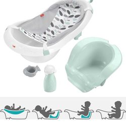 Fisher-Price 4-In-1 Sling 'N Seat Bath Tub, Pacific Pebble, Baby To Toddler Convertible Tub With Seat And Toys

