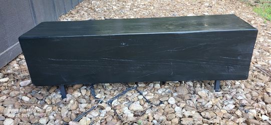 Reclaimed solid oak wood bench with heavy-duty steel legs.