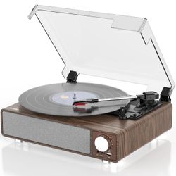 Vinyl Record Player with Speakers,MONODEAL 3-Speed Turntable for Vinyl Records with Bluetooth Transmitter,Auto Stop,RCA Output/USB/Headphone Jacks,Vin