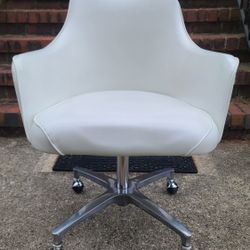 Vintage 1960's Mts Seating Swivel Shell Arm Chair White Vinyl Chrome Mid-Century Modern Eames Era Michigan Tube Swagers Fabricators Industrial Rolling
