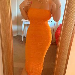 Stretchy Orange Pearl Dress