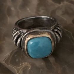 Ring Sterling Silver 14k Gold And Turquoise