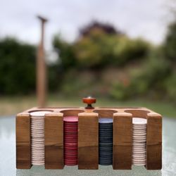 Vintage Poker Chip & Card Holder with Chips
