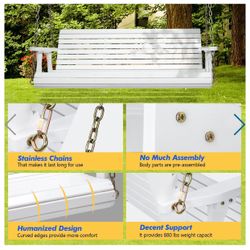 5FT Patio Wooden Porch Swing Heavy Duty 880lbs with Hanging Chains
